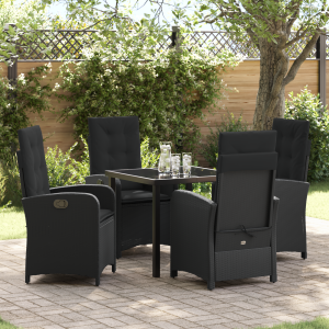 vidaXL 5-delige tuinset met kussens zwart poly rattan