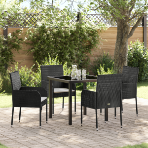 vidaXL 5-delige tuinset met kussens zwart poly riet