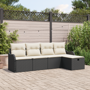 vidaXL Tuin Sofa Set met kussen met opslag 5 pcs Zwart Poly riet