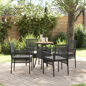 vidaXL Tuin eettafelset 5 pcs Zwart poly rattan