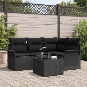 vidaXL Tuin Sofa Set met kussen 5 pcs Zwart poly rattan