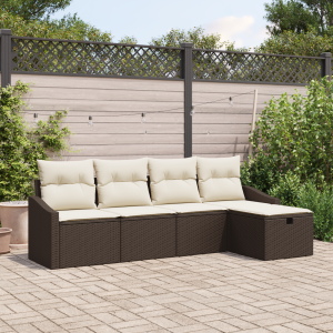 vidaXL Bankstel met kussen met opslag 5 pcs Bruin poly rattan