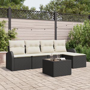 vidaXL Bankstel met kussen met opslag 6 pcs Zwart en Wit poly rattan