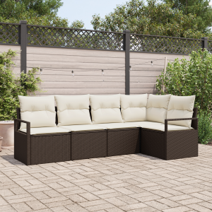 vidaXL Bankstel met kussen 5 pcs Bruin poly rattan