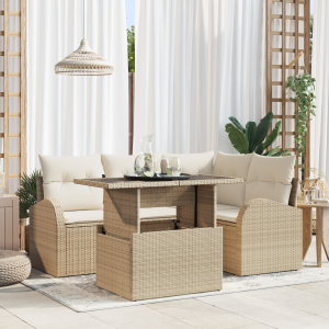 vidaXL 5-delige tuinsofa set met kussens in beige poly rattan