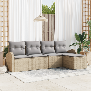 vidaXL Bankstel met kussen 5 pcs Beige en Licht Grijs poly rattan