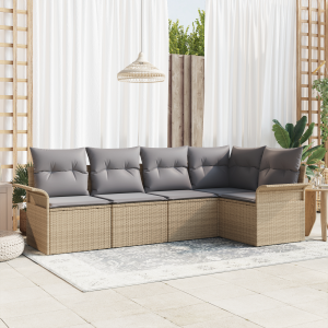 vidaXL Tuin Sofa Set met kussen met opslag 5 pcs Beige Poly riet