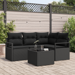 vidaXL Bankstel 5 pcs Zwart poly rattan