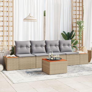 vidaXL 5-delige tuinsofa set met kussens in beige, van poly rattan en acacia