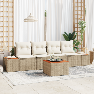 vidaXL 5-delige tuinsofa set met kussens in beige van poly rattan en acacia
