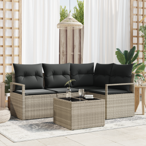 vidaXL Bankstel 5 pcs Lichtgrijs poly rattan