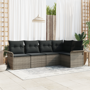 vidaXL Tuin Sofa Set met opslag 5 pcs Grijs poly rattan
