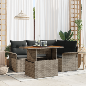 vidaXL 5-delige tuinsofa set met kussens in het grijs van poly rattan