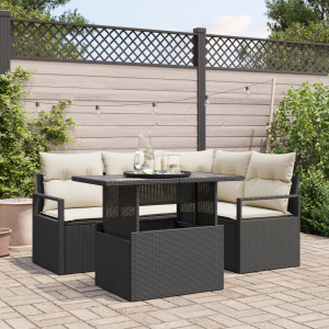 vidaXL 5-delige tuinsofa set met kussens in zwart poly rattan