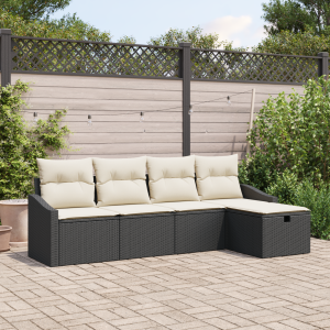 vidaXL 5-delige tuinsofa set met kussens in zwart poly rattan