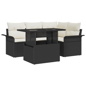 vidaXL 5-delige tuinsofaset met kussens in zwart poly rattan