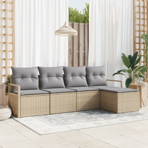 vidaXL Bankstel met kussen 5 pcs Beige poly rattan
