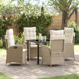 vidaXL 5-delige tuintafelset met kussens in beige poly rattan
