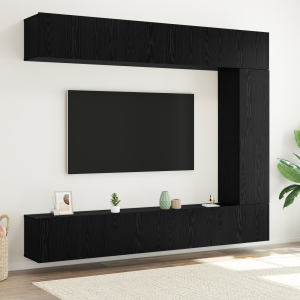 vidaXL Tv-meubelset Wandgemonteerd 5 pcs Zwart Eiken Bewerkt hout