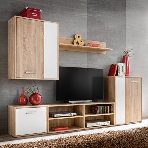 vidaXL 5-delige tv-meubel set in wit en sonoma eikenhout