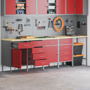 vidaXL 5-delige Werkkast en hoektafelset bewerkt hout rood