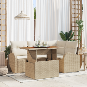 vidaXL 5-persoontjes Tuin Eetset met Kussens Beige Poly Rattan Acacia