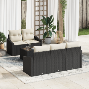 vidaXL Bankstel met kussen met kussen 6 pcs Zwart en Crème poly rattan
