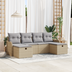 vidaXL 6-delige Ligbed Set met Kussens Beige Poly Rattan