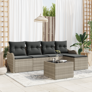vidaXL Tuin Sofa Set met kussen met opslag 6 pcs Grijs Poly riet