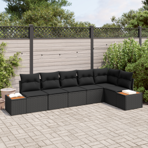 vidaXL 6-delige ligbed set met kussens zwart poly rattan acacia