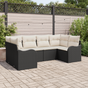 vidaXL 6-delige Ligbed Set met Kussens Zwart Poly Rattan