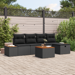 vidaXL 6-delige ligbed set met kussens zwart poly rattan