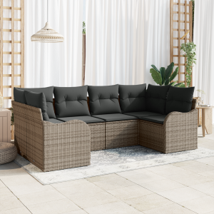 vidaXL 6-delige ligbedset met kussens - grijs poly rattan