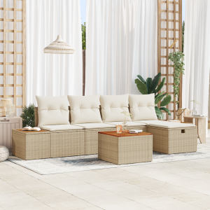 vidaXL 6-delige ligbedset met kussens in beige poly rattan