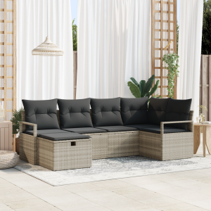 vidaXL 6-delige ligbedset met kussens lichtgrijs poly rattan