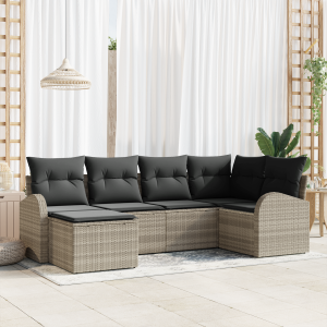 vidaXL Bankstel met kussen met opslag 6 pcs Lichtgrijs poly rattan