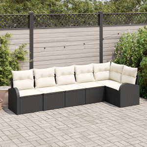 vidaXL Tuin Sofa Set met kussen 6 pcs Zwart Poly riet