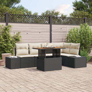 vidaXL Tuin Eetset met kussen 6 pcs Zwart en Crème
