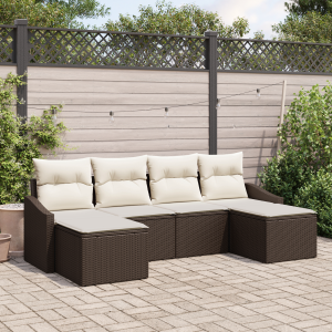 vidaXL Tuin Eetset met kussen met opslag 6 pcs Bruin en Crème