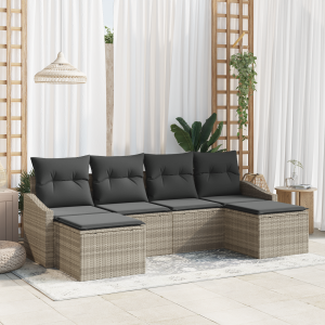 vidaXL Tuin Eetset 6 pcs Lichtgrijs Poly Rattan en Poedergecoat Staal