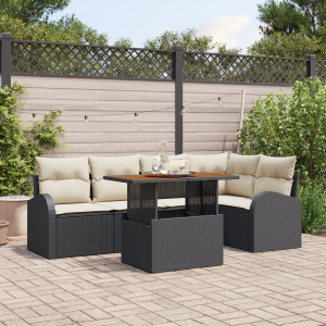 vidaXL Tuin Sofa Set met kussen 6 pcs Zwart en crème