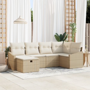 vidaXL 6-delige Tuin Sofa Set met Kussens Beige Poly Rattan