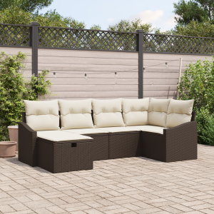 vidaXL Bankstel met kussen met opslag 6 pcs Bruin en Crème poly rattan