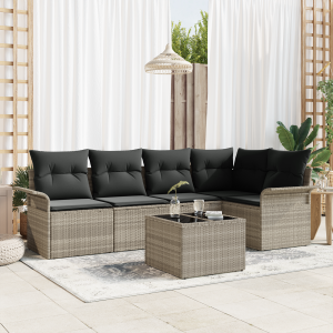 vidaXL 6-delige Tuin Sofa Set met Kussens Lichtgrijs Poly Rattan