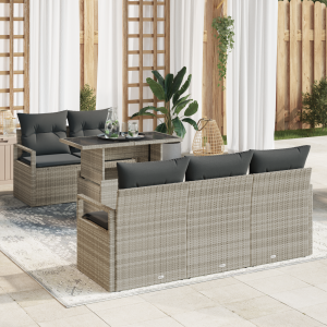 vidaXL 6-delige tuin sofa set met kussens lichtgrijs poly rattan