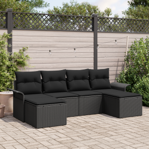 vidaXL Tuin Sofa Set met kussen 6 pcs Zwart poly rattan