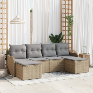 vidaXL Tuin Sofa Set met kussen 6 pcs beige en lichtgrijs Poly riet