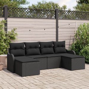 vidaXL Tuin Sofa Set met kussen 6 pcs Zwart Poly riet