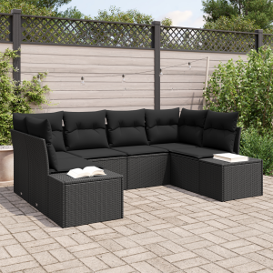 vidaXL 6-delige tuinbanken set met kussens zwart poly rattan