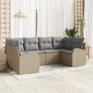 vidaXL 6-delige tuinbankset met beige kussens van poly rattan